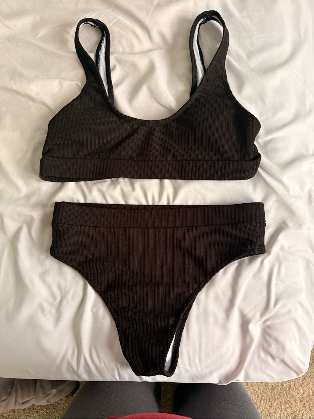 Fashion Nova Black Ribbed Two-Piece Bikini Set